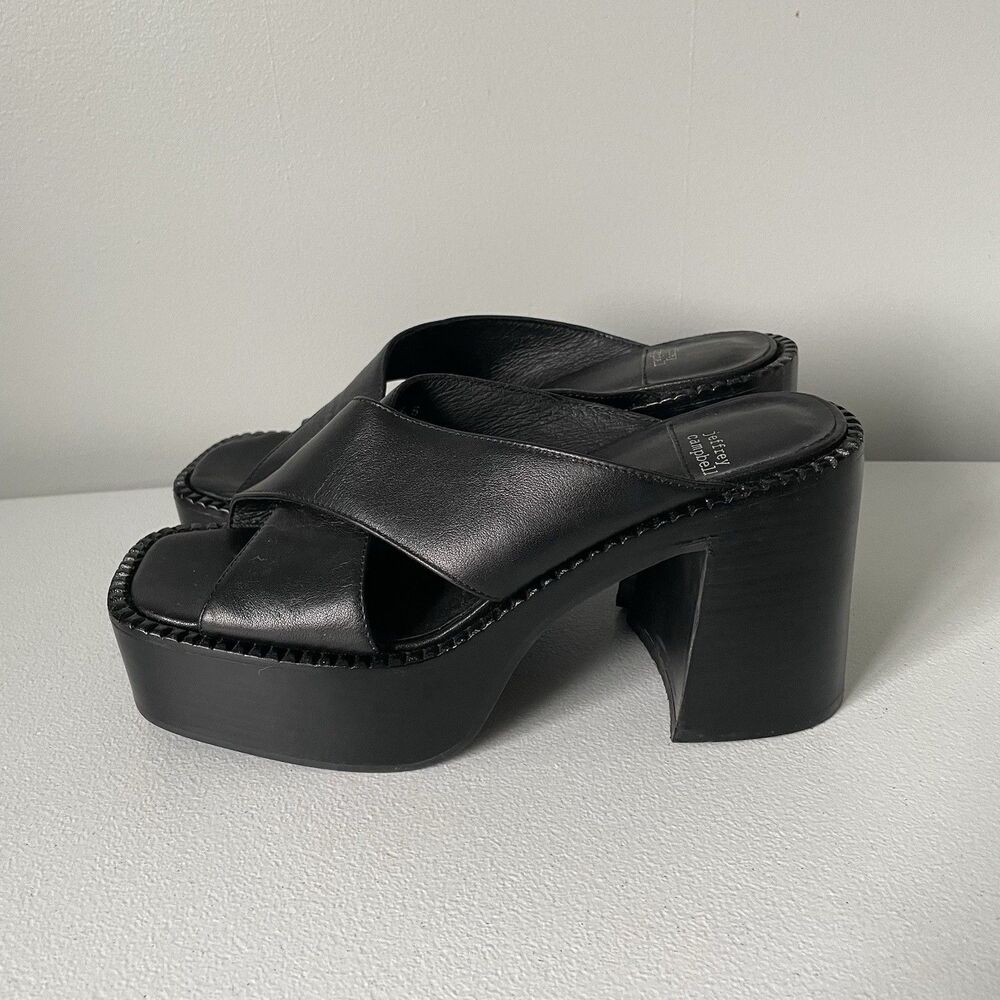 Jeffrey Campbell y2k Platform Slip On Block Heels Leather Square Toe Size 7.5